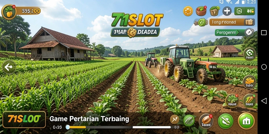 Tampilan gameplay 171SLOT dengan kebun yang rimbun dan aktivitas bertani.