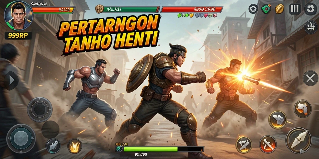 Screenshot menampilkan pertarungan aksi intens dalam 99RP.