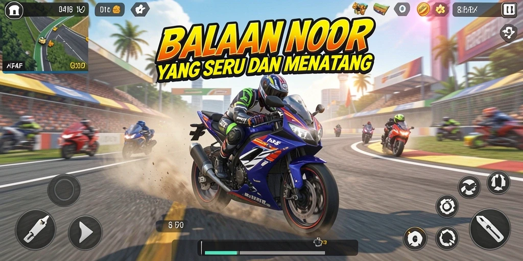 Screenshot gameplay AFAF menampilkan balapan motor yang cepat dan menegangkan.