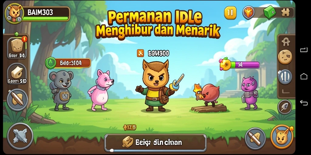 Screenshot utama BAIM303 menampilkan karakter lucu dalam aksi gameplay Idle.