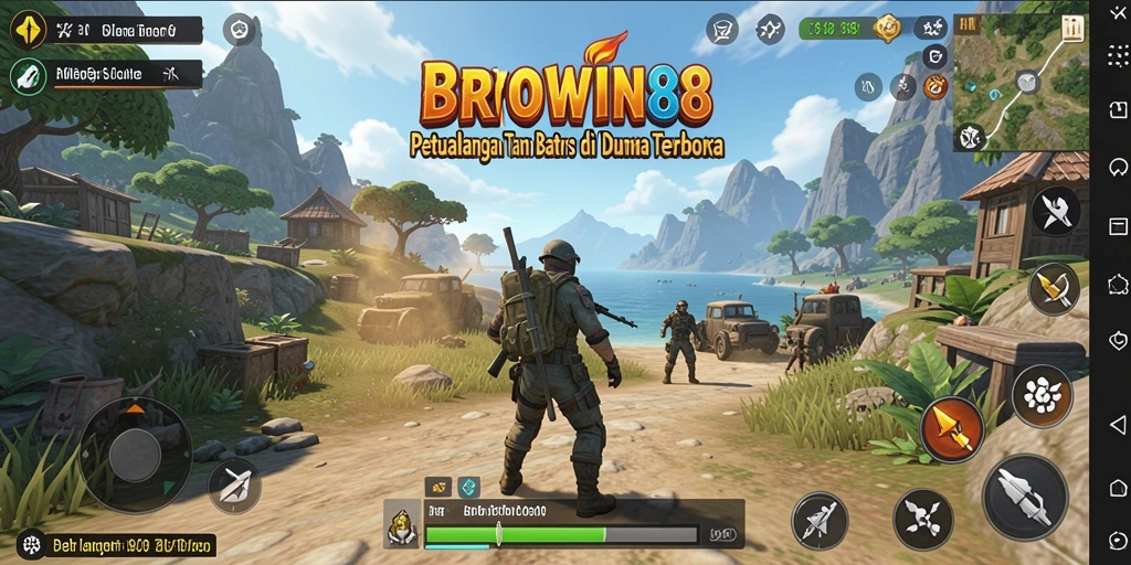 Screenshot gameplay BROWIN88 yang menunjukkan dunia terbuka yang luas.