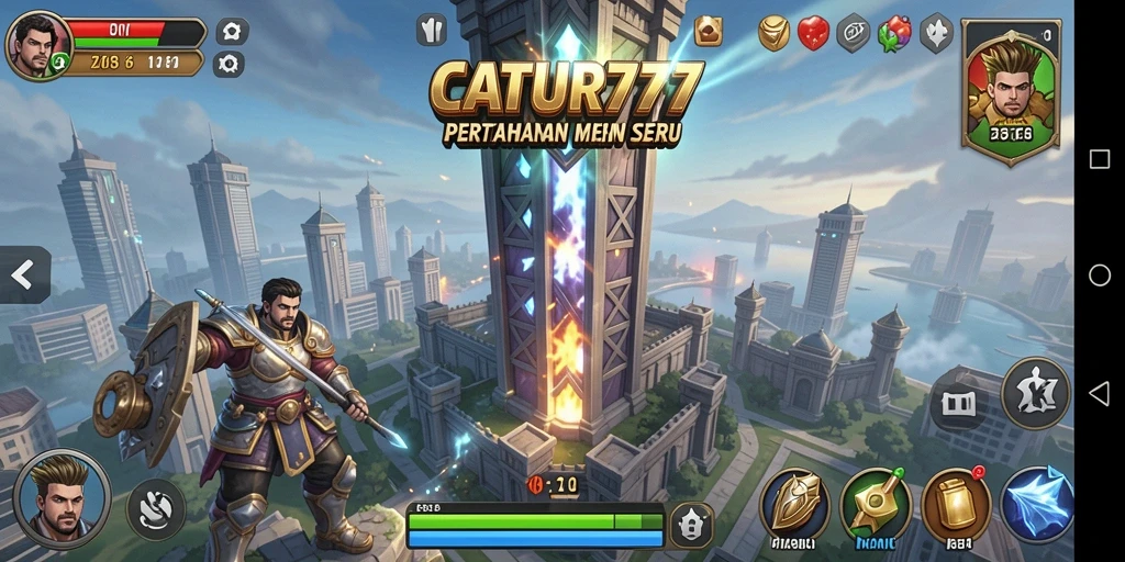 Tampilan gameplay seru dari CATUR777 dengan menara pertahanan yang strategi.