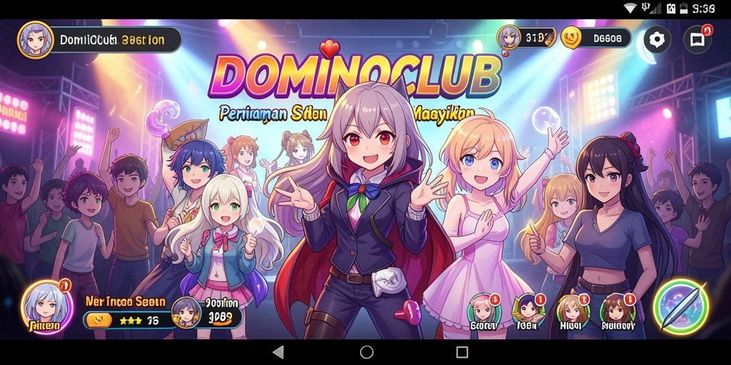 Screenshot DOMINOCLUB menampilkan karakter anime dalam pertempuran seru.