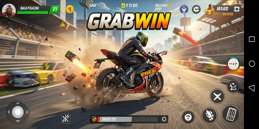 Tangkapan layar gameplay balap motor di GRABWIN.