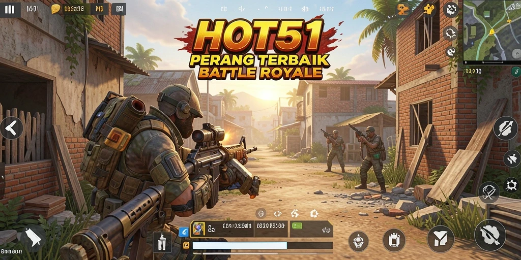 Screenshot HOT51 menunjukkan gameplay seru Battle Royale dan strategi kemenangan.