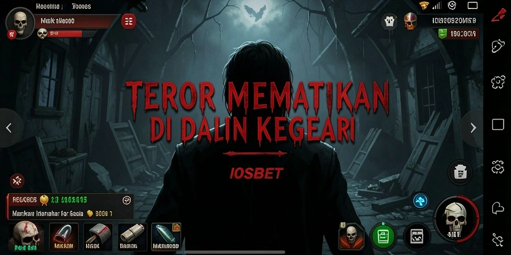 Tangkapan layar dari gameplay IOSBET yang menampilkan suasana horor yang mencekam.