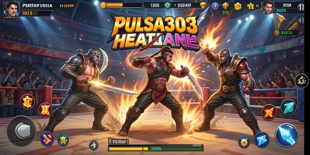 Tampilan gameplay PULSA303 dengan karakter bertarung di arena.