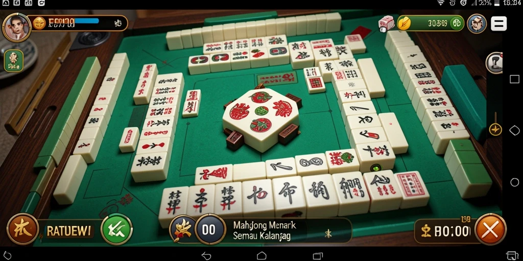 Tampilan gameplay menarik dari RATUDEWI dengan ubin Mahjong berwarna-warni.