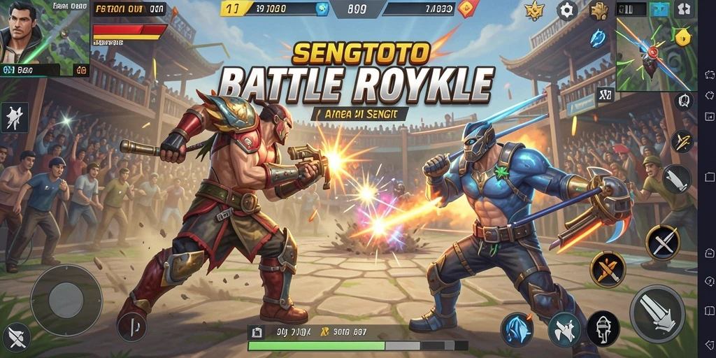 Screenshot gameplay SENGTOTO menampilkan pertempuran intens di arena Battle Royale.